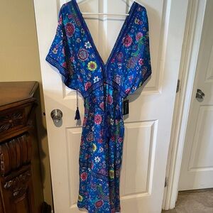 Floral V-Neck Midi Dress in Bright Blue